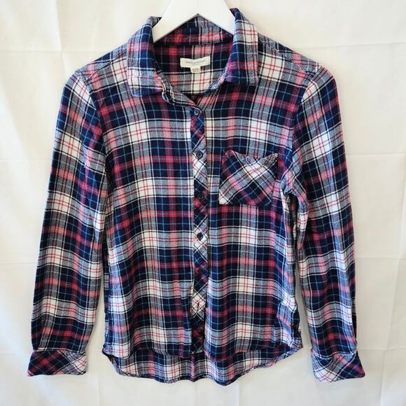 BeachLunchLounge Plaid Button Up Flannel Blue Pink Size Small - Picture 1 of 7